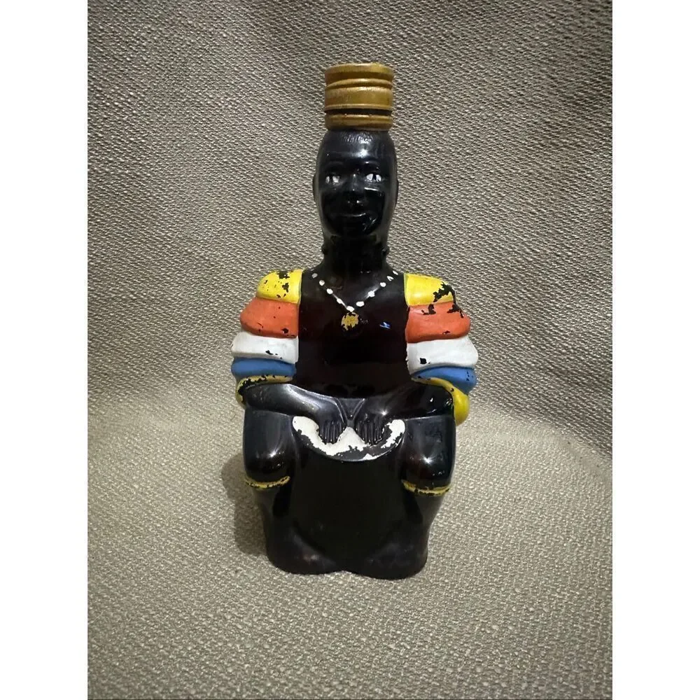 Vintage1970s Old Oak Rum Bottle Angostura Trinidad Native Drummer No Hat Empty